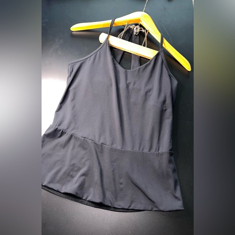 Fabletics Solid Black Diara Peplum Performance Ta… - image 3